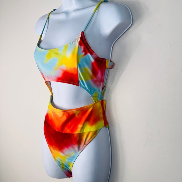 Colorful Tie Die Cutout Monokini Bathing Suit Size M - Picture 2 of 11